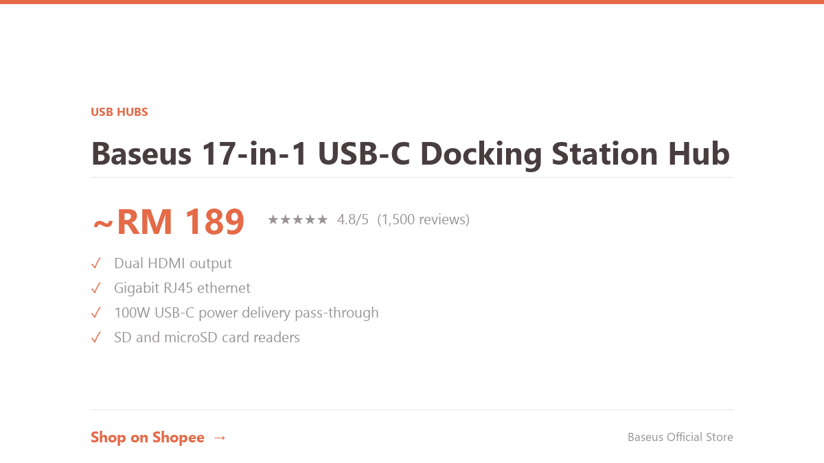 Baseus 17-in-1 USB-C Docking Station Hub Review Malaysia 2026