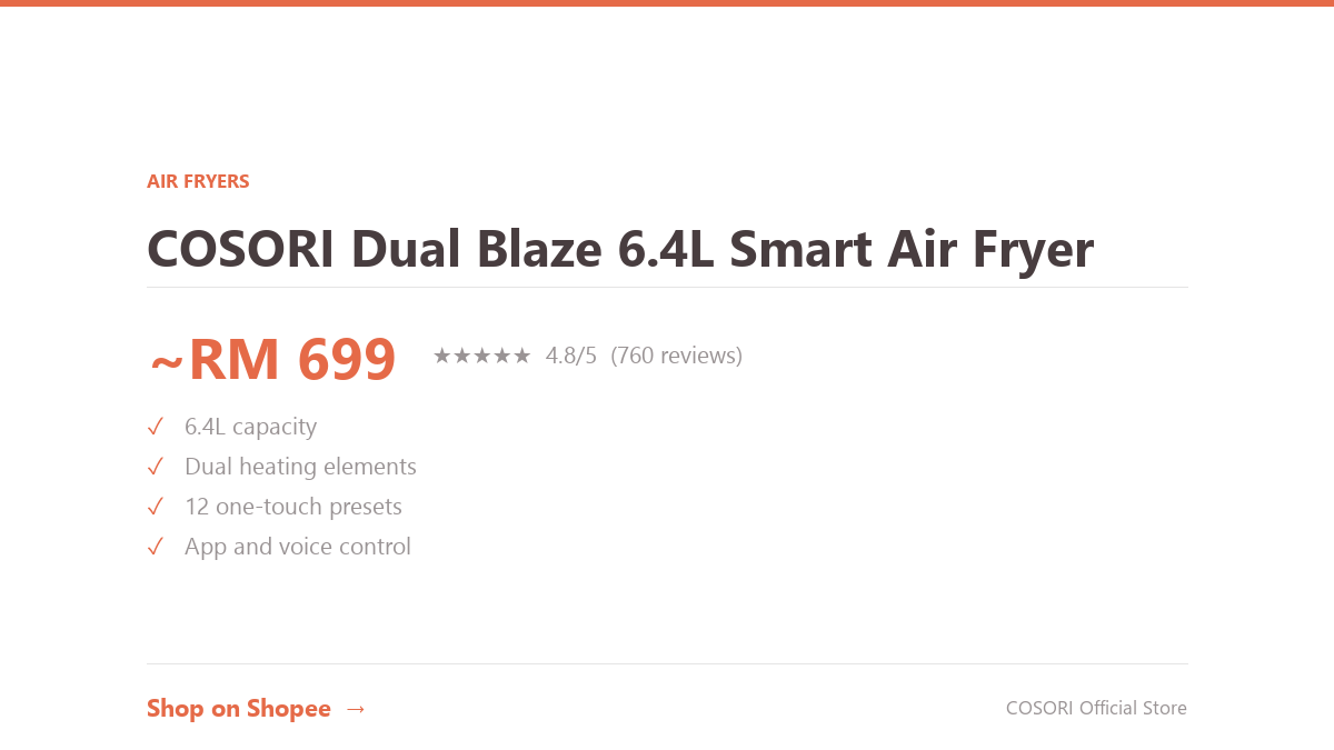 COSORI Dual Blaze 6.4L Smart Air Fryer Review Malaysia 2026