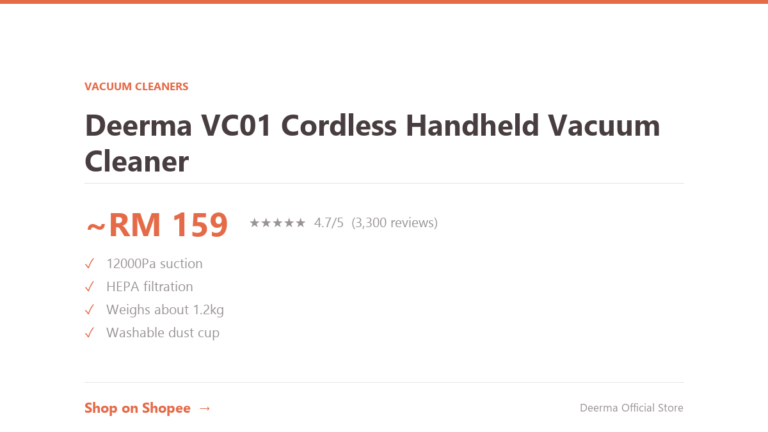 Deerma VC01 Cordless Handheld Vacuum Cleaner