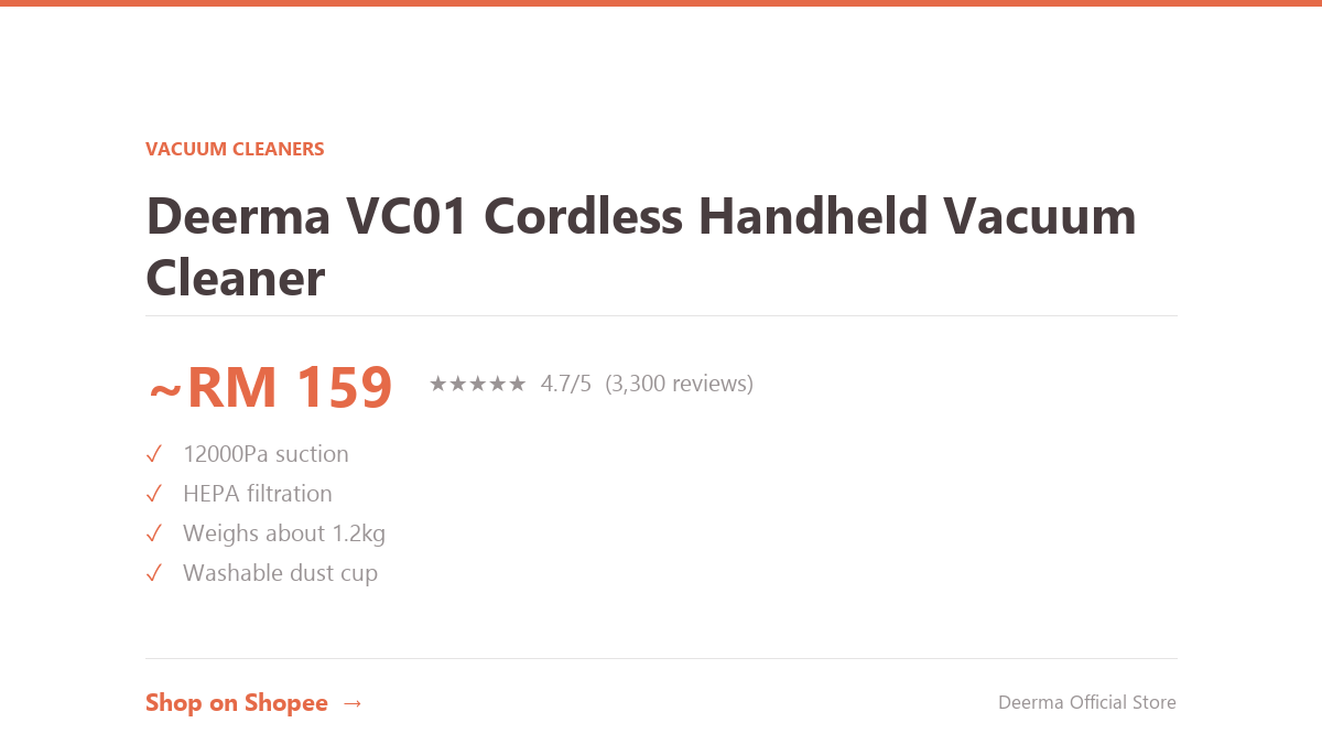 Deerma VC01 Cordless Handheld Vacuum Cleaner Review Malaysia 2026