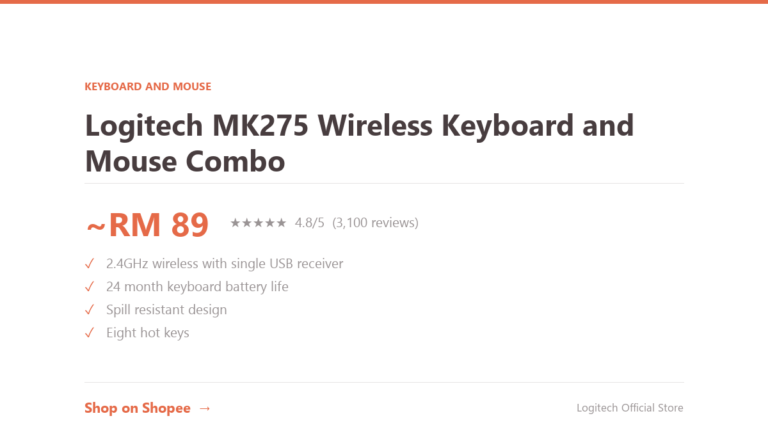 Logitech MK275 Wireless Keyboard and Mouse Combo
